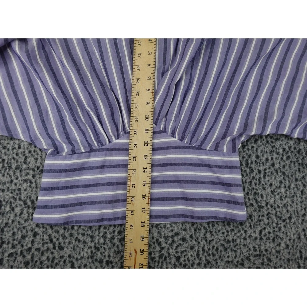 Banana Republic V-Neck Blouse Womens 6 Purple Striped Puff Sleeve 737347-00-1